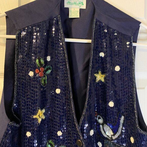 Quacker Factory Women's Holiday Vest Size S Navy Blue Sequins Snowman Christmas - Picture 3 of 10